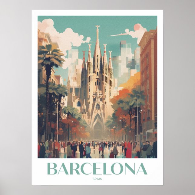 Poster Barcelone Travel Print Wall Art (Devant)