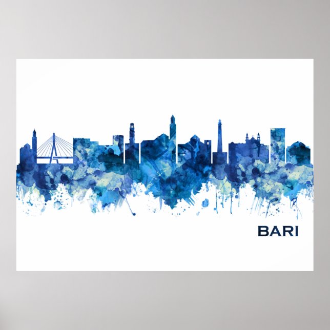 Poster Bari Italie Skyline bleu (Devant)