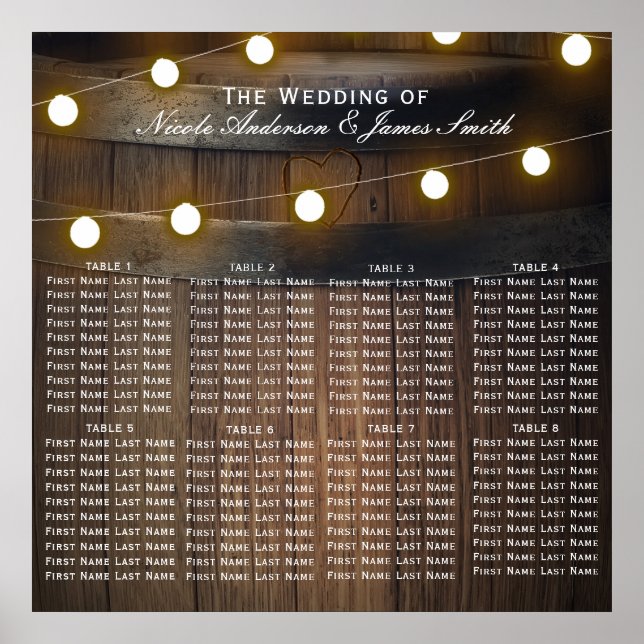 Poster Baril en bois Lights Rustic Mariage Sièges Graphiq (Devant)