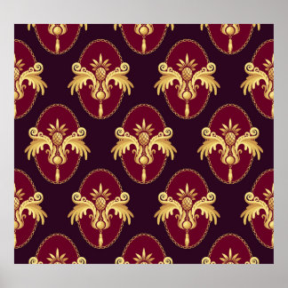 Poster Baroque Gold Sconce Magenta Motif