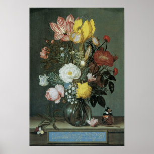 Poster Baroque Vintage, Bouquet de Fleurs dans un Vase en