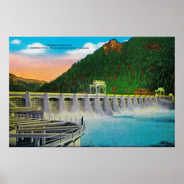 Poster Barrage de Bonneville sur la rivière Columbia (Devant)