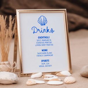 Poster Barre Côtière Bleue Tirée Main Cachet Menu