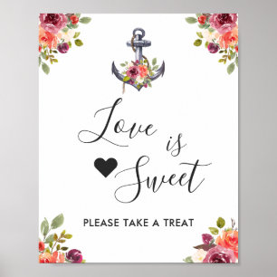 Poster Barre d'ancre nautique Fleur Love Is Sweet Dessert