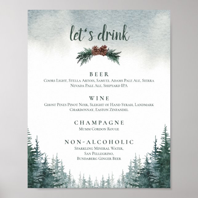 Poster Barre de boisson Rustique Mariage Menu Signer Impr (Devant)
