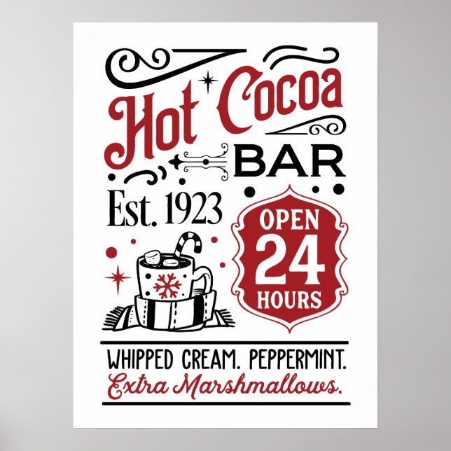 Poster Barre de cacao chaud mot art Noël (Devant)