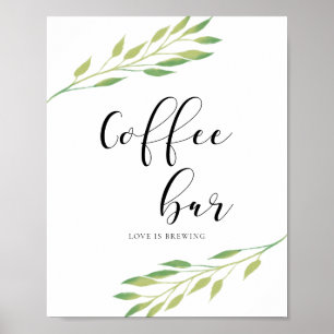 Poster Barre de café Aquarelle vert feuille signe mariage