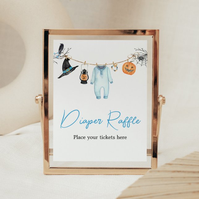 Poster Barre de couches Blue Little Boo Halloween (Halloween Baby Clothes Baby Shower Diaper Raffle Sign)