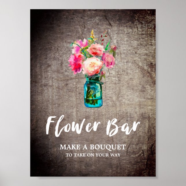 Poster Barre de fleurs et pots de mason rustique (Devant)
