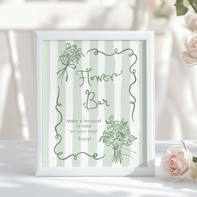 Poster Barre de fleurs Whimsical Sage vert main dessinée (Créateur téléchargé)