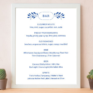 Poster Barre de Mariage Bleue Style Puebla Panneau Menu
