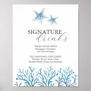 Poster Barre de Mariage de plage Signal Aquarelle Starfis