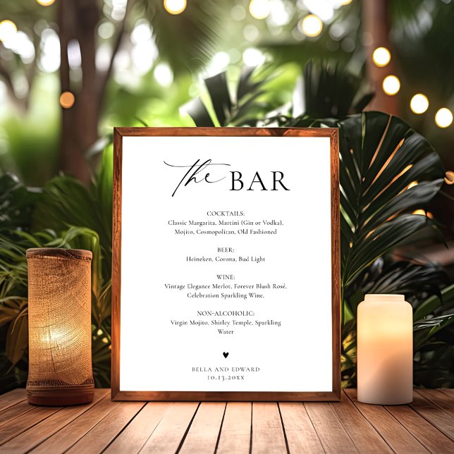 Poster Barre de Mariage minimaliste Menu Boissons Panneau (Créateur téléchargé)