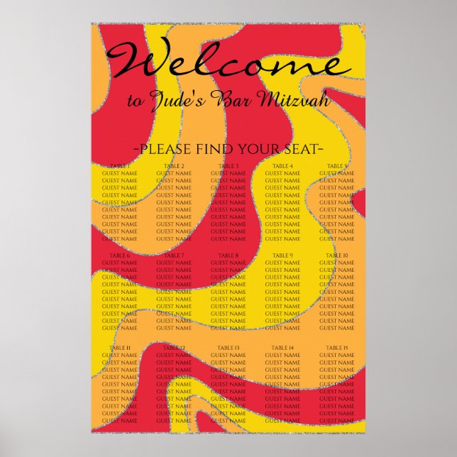 Poster Barre et Bat mitzvah Argent Vagues de siège (Devant)