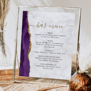 Poster Barre mariage Menu Marbre d'Agate Violet