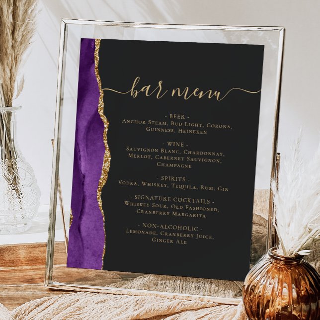 Poster Barre mariage Menu Purple Gold Agate Dark (Créateur téléchargé)