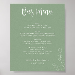 Poster Barre Menu Mariage Sage Vert Botanique Minimal