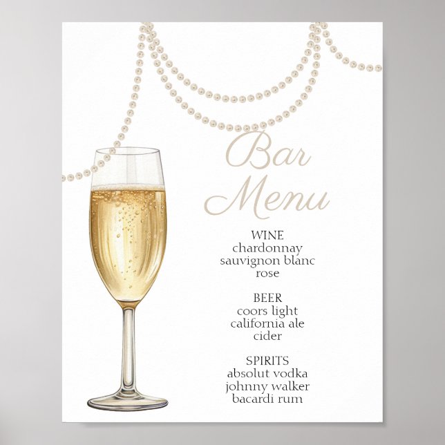 Poster Barre Menu Perles et la douche de la mariée de pou (Devant)