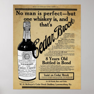 Poster Barre Whiskey Brook vintage en cèdre