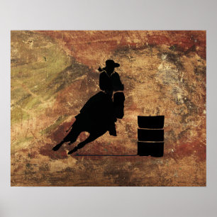 Poster Barrel Racing Girl Silhouette on a Grunge Texture
