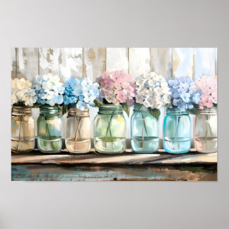 Poster Barres Mason en fleurs vintages Hydrangea