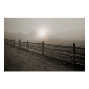 Poster Barrière et rayon de soleil par le brouillard près