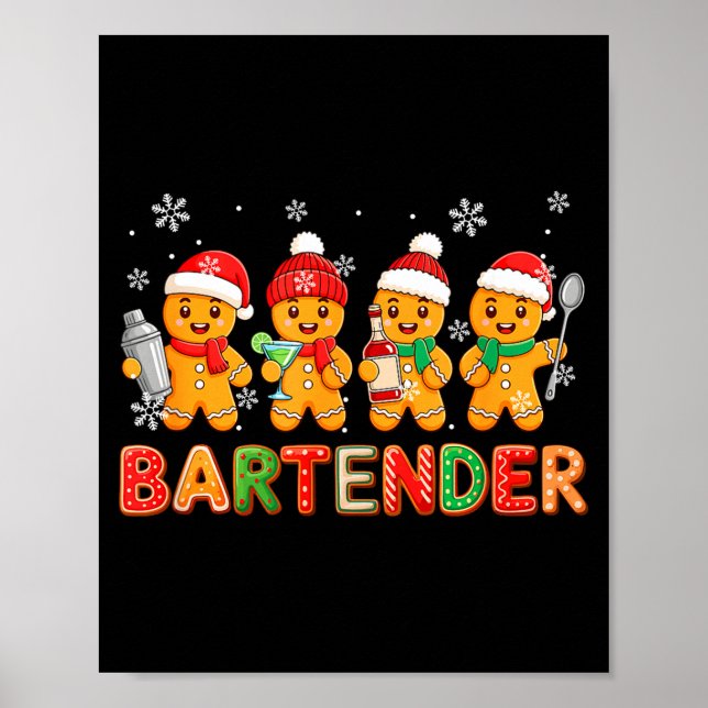 Poster Bartender Job Group Santa Gingerbreads Xmas Cookie (Devant)