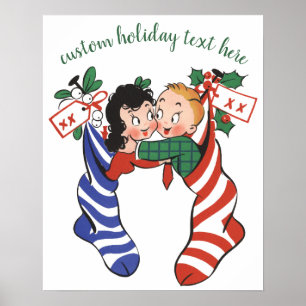 Poster Bas de Noël vintage avec des enfants mignons