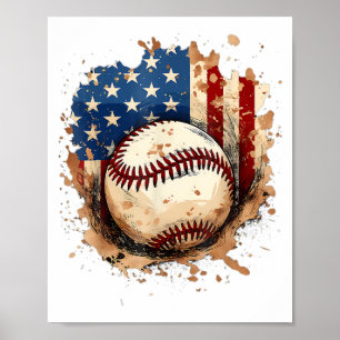 Poster Baseball 4 juillet Hommes USA American Flag Boys P