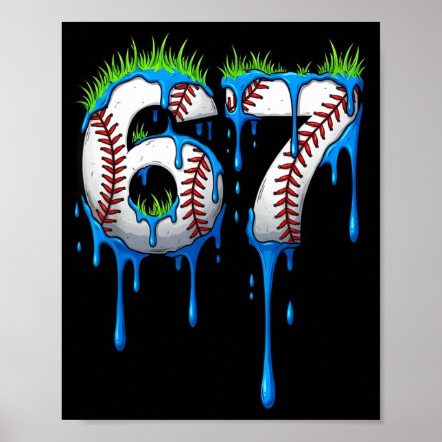 Poster Baseball 67 Six Seven Funny Gen Alpha Meme Blue Dr (Devant)