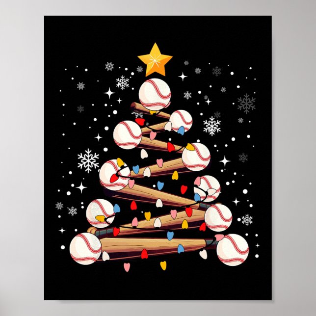 Poster Baseball Arbre de Noël Lumière Noël Garçons de bas (Devant)