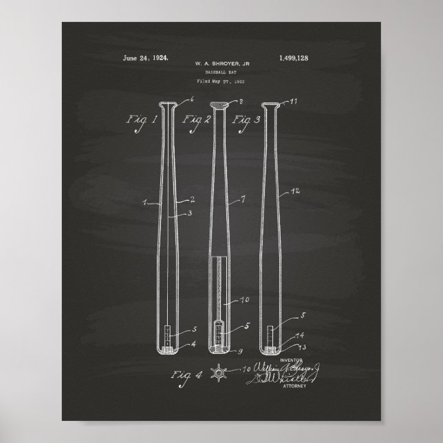 Poster Baseball Bat 1924 Patent Art - Chalkboard (Devant)