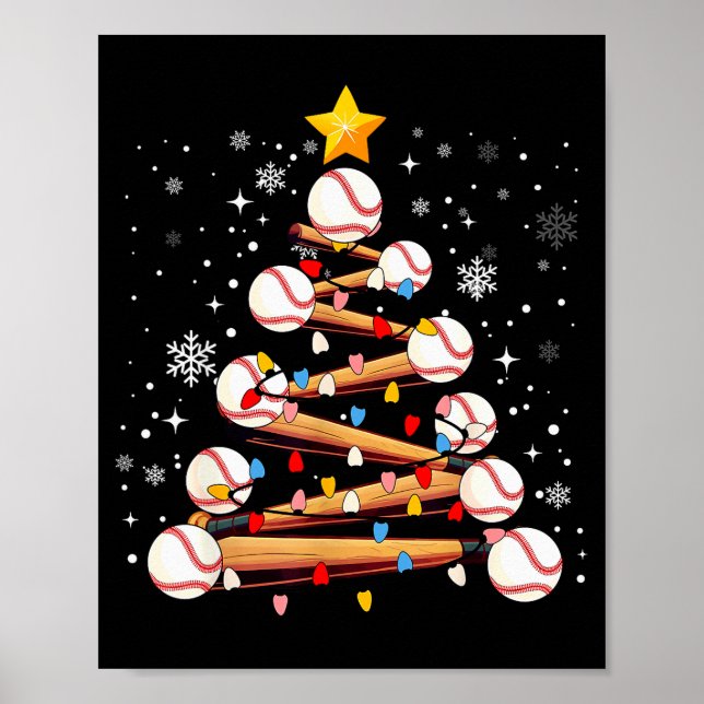 Poster Baseball Christmas Tree Light Xmas Baseball Boys K (Devant)