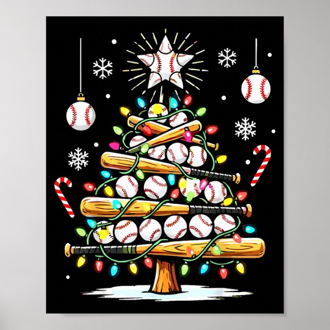 Poster Baseball Christmas Tree Lights  (Devant)