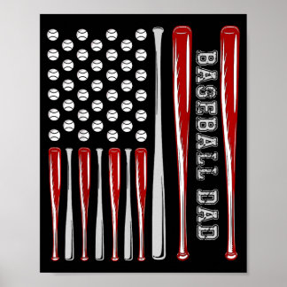 Poster Baseball DAD USA American Flag Fathers Day 4th of