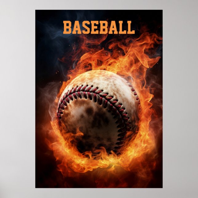 Poster Baseball de texte personnalisé en feu (Devant)