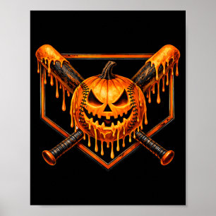 Poster Baseball Drip Citrouille Fantôme Effrayant Hallowe