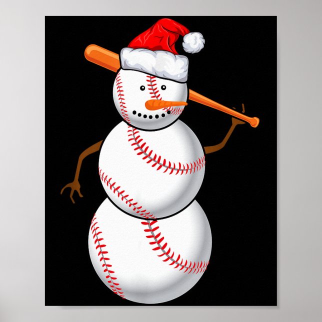 Poster Baseball Fan Snowman Funny Christmas Gift  (Devant)