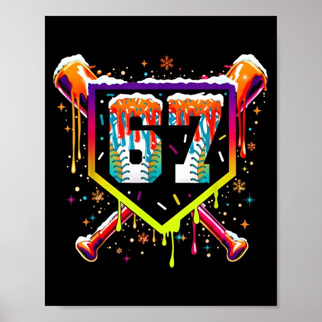 Poster Baseball Ice Cream Drip Number 67 Six Seven Meme C (Devant)