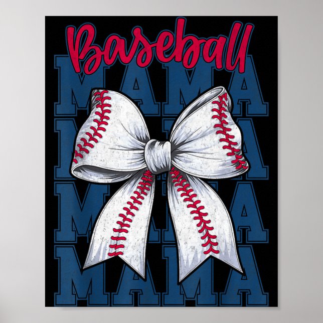 Poster Baseball Mama Coquette Bow Game Day Baseball Mom M (Devant)