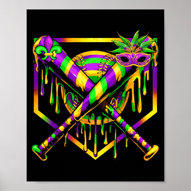 Poster Baseball Mardi Gras Carnival Party Mask Ice Cream  (Devant)
