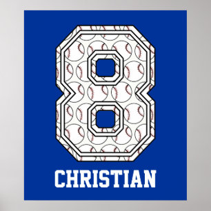 Poster Baseball personnalisé Numéro 8