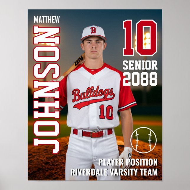 Poster Baseball Player Personalized Photo Senior Sports (Devant)