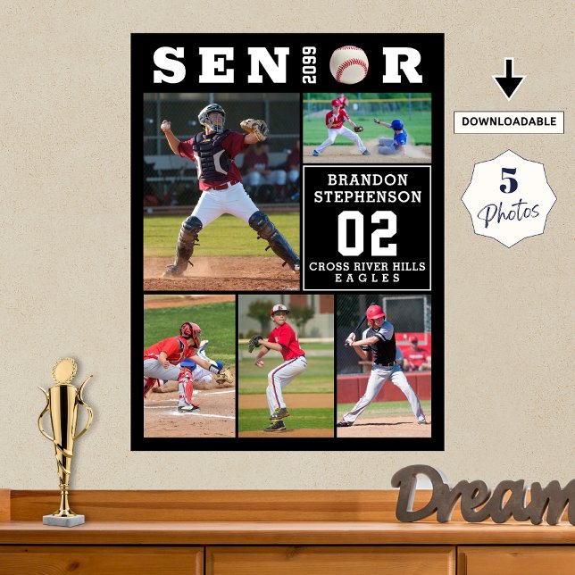 Poster Baseball Senior Graduation 5 Photo Collage (Créateur téléchargé)