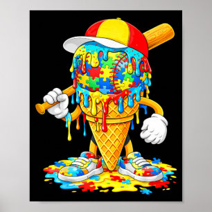 Poster Baseball Sensibilisation à l'autisme Enfants Glace