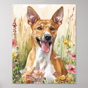 Poster Basenji Aquarelle Chien Art - Joyeux Portrait Flor