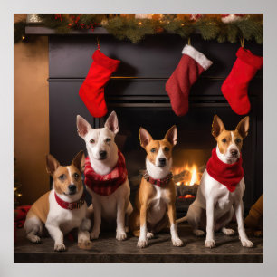 Poster Basenji au coin du feu de Noël
