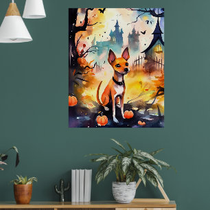 Poster Basenji D'Halloween Avec Peur Citrouille