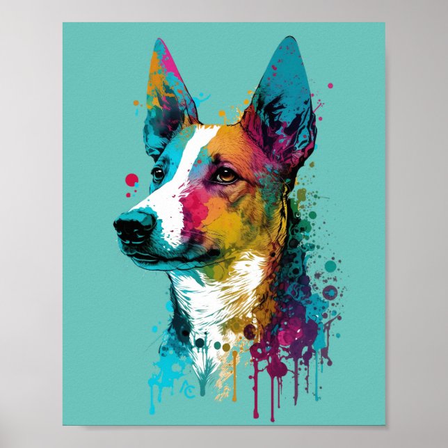 Poster Basenji - Graffiti Neon Enk Splash (Devant)