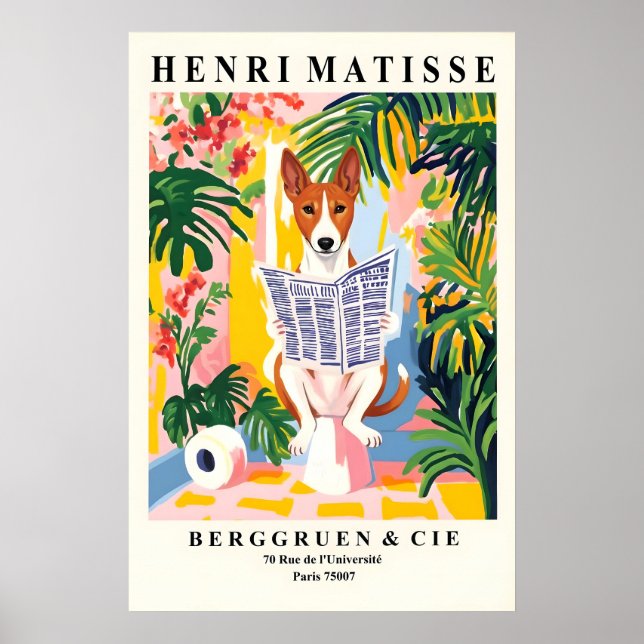 Poster Basenji on Toilet Art Print Funny Matisse Style (Devant)